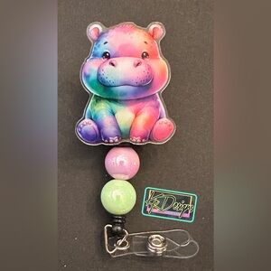 Tye dye Hippo badge reel